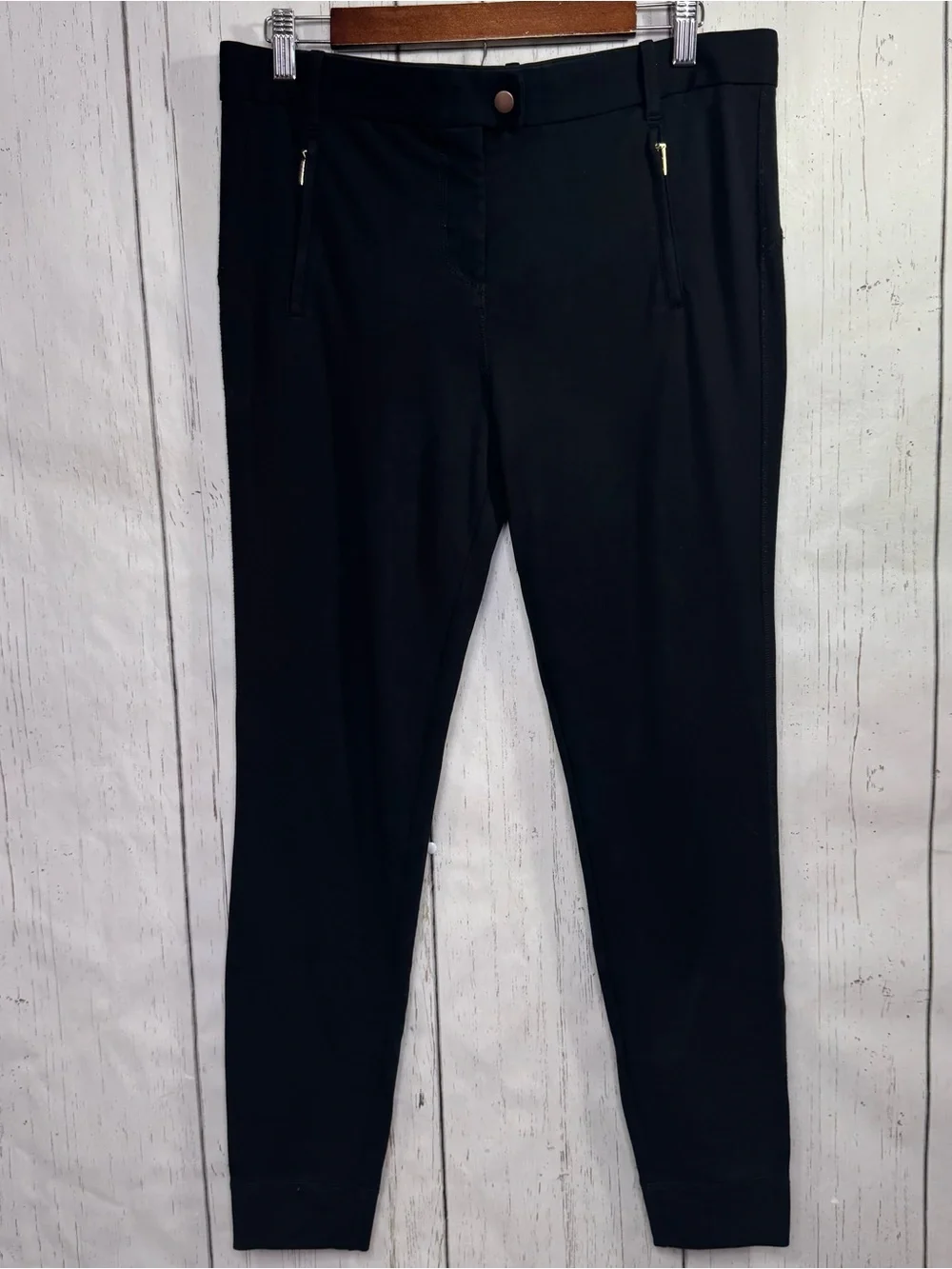 Tory Burch Black Slim Fit Stretch Ankle Pants Front Zip Pockets M Career Office